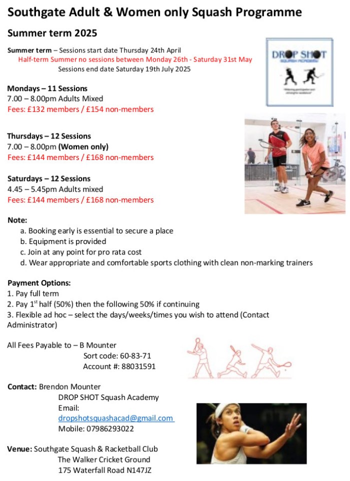 Adult & Women Only Squash Programme