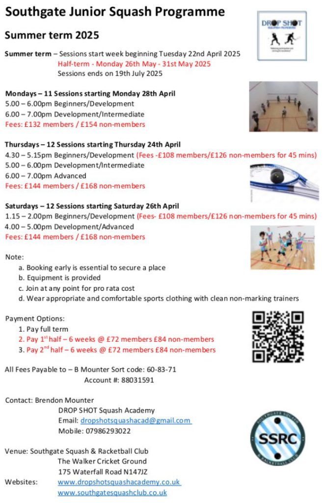 Junior Squash Programme Spring 2025